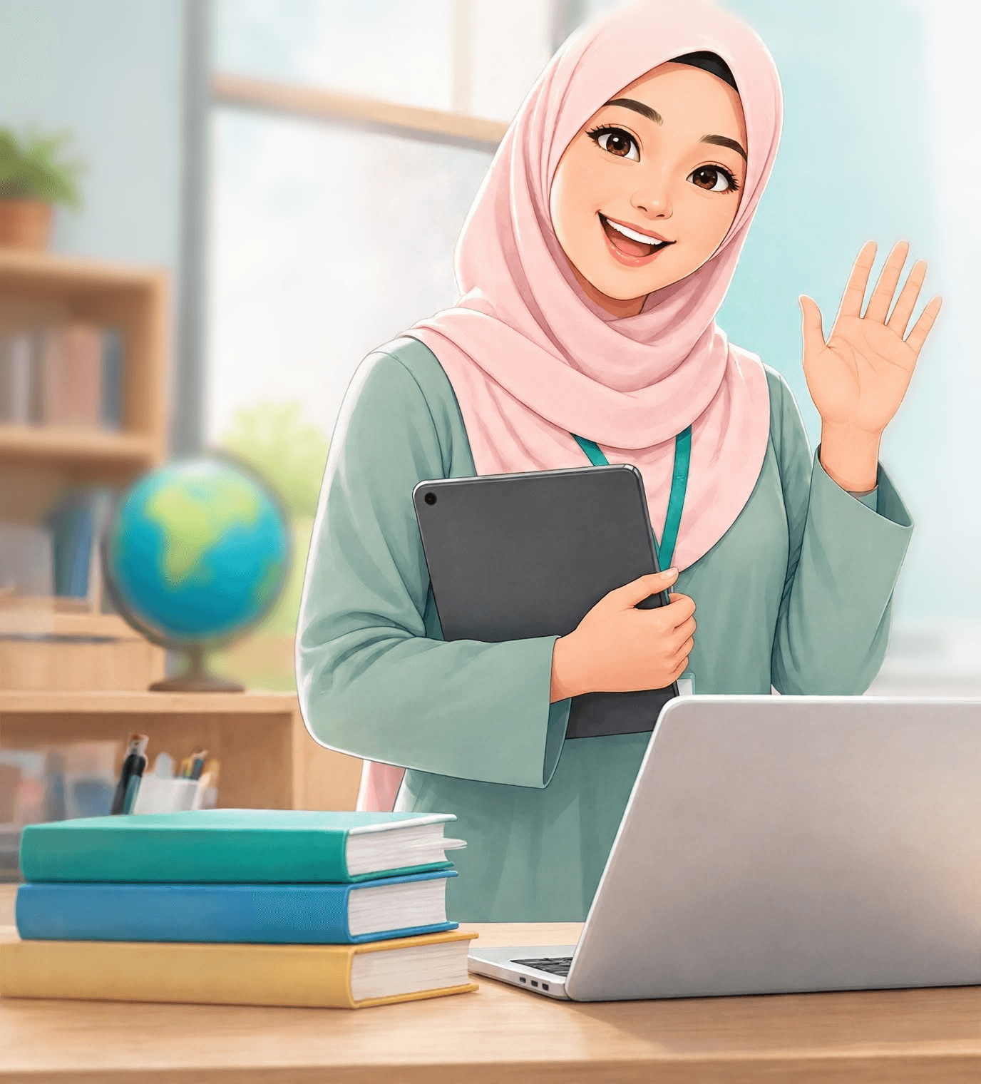 Teacher welcoming educators to Olumis Star Galaxy Classroom